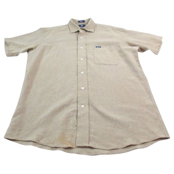 LRG Wovens Shirt Mens XL Tan Linen Classic Fit Short Sleeve Collared Button-Up - Picture 1 of 7
